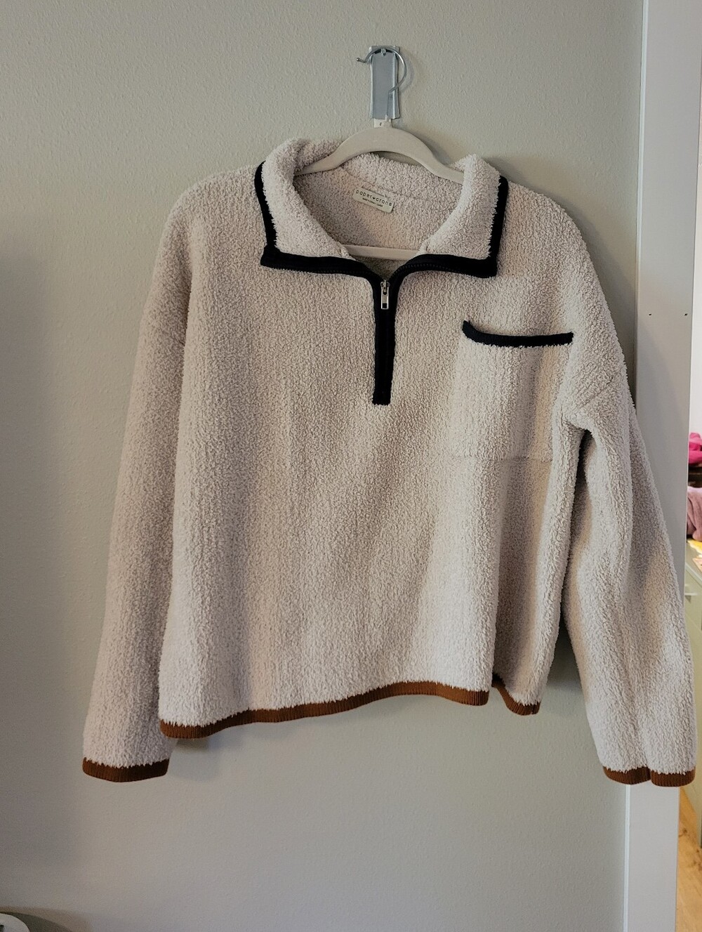 Paper Crane Penelope Plush Half‑Zip Pullover - Ivory - Large